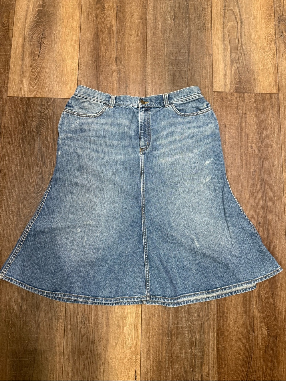 Vintage Lauren Ralph Lauren Blue Y2K Denim A-Line Skirt Boho Retro Flared 12